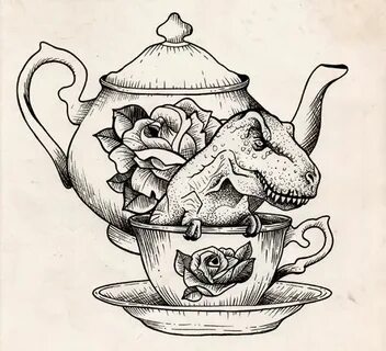 Tea-rex on Behance Teacup tattoo, Dinosaur tattoos, Body art