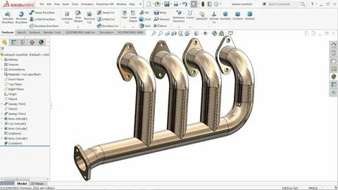 Solidworks tutorial Exhaust manifold - YouTube