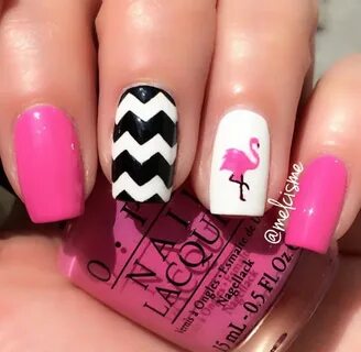 Black & White Chevron with pink Flamingo nails!! So fun for 