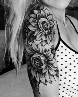 Realistic Sunflower Shoulder Arm Sleeve Tattoo Ideas for Wom