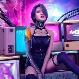 2048x2048 Cyberpunk Girl Retro Art 4k Ipad Air HD 4k Wallpap