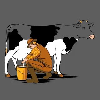 "Milking Out" Funny Man Milking Cow Draining White Color - V