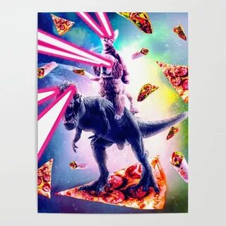 Buy Laser Eyes Space Cat Riding Dog And Dinosaur Poster by r