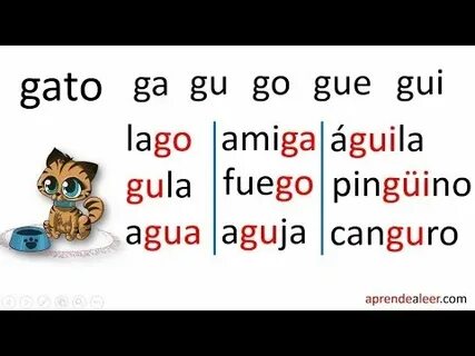 Palabras con ga gue gui go gu para niños - YouTube