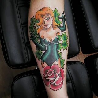 Traditional Poison Ivy With Rose Tattoo Design For Leg Poiso