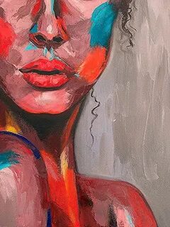 Colorful face Emotional painting Portrait woman girl Origina