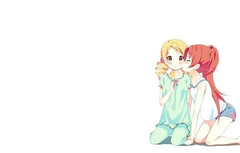 Wallpaper girl, love, surprise, kiss, anime, ice cream, loli