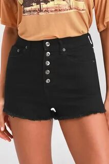 High Waisted Black Shorts With Buttons Online Sale, UP TO 54
