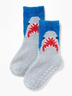 Sharks Graphic Cozy Socks For Baby Boy with rubber grippers 