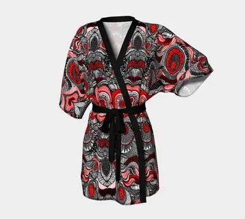 Black , Red and white pattern Kimono Robe Kimono pattern, Wh