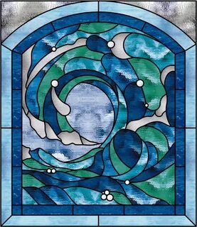Beautiful Cresting Ocean Wave #2 Stained Glass Window Panel 