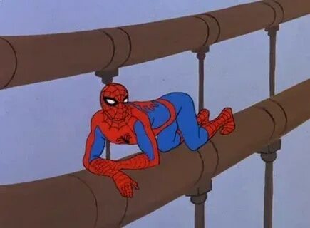 Создать мем "spider man мультик 1994, человек паук с молотко