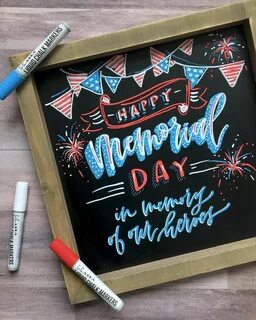 Red, White And Blue Memorial Day BBQ Summer chalkboard art, 