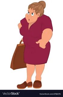 Cartoon fat woman in red dress and grocery bag Vector Image