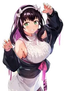 Safebooru - 1girl aran sweater arm up bare shoulders black h