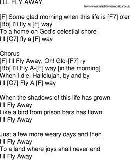 Old time song lyrics with guitar chords for I'll Fly Away C 