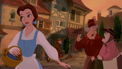 Belle in the village with townspeople Beauty and the beast a