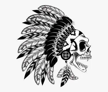 American Indian Png - Aztec Skull With Feathers, Transparent