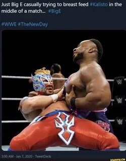 Just Big E casually trying to breast feed #Kalisto in the middle of a match...