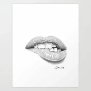 Desiderio / Desire - Lip Bite - Mouth Art Print Lip drawing,