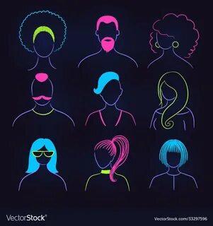 Neon profile pictures faceless avatars Royalty Free Vector