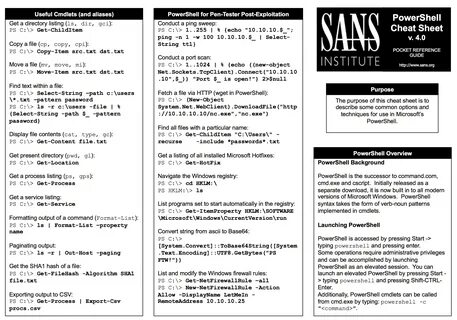 SANS PowerShell Cheat Sheet from SEC560 Course SANS Institut
