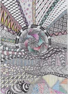 Zentangle landscape with colored pencils made by Marlou Zent