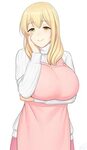 Safebooru - 1girl apple apron arm under breasts blonde hair 