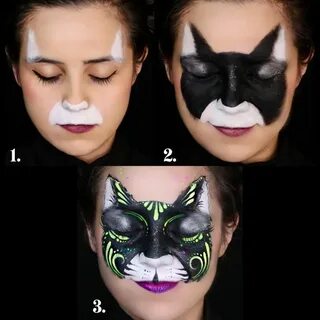 Black Cat Step by Step face paint Kitty face paint, Face pai
