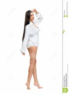 Young Beautiful Woman Wearing Men S Shirt Stock Photo - Imag