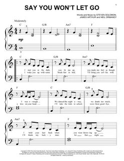 Say You Won't Let Go Sheet Music James Arthur Big Note Piano