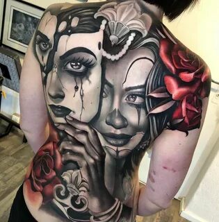 Clown Girl, Full Back Tattoo Back tattoo, Back piece tattoo,