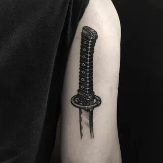 A blackwork katana tattoo by tattooist yeontaan Cool arm tat