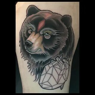 Neo Traditional Bear Tattoo by Brian Povakn #NeoTraditionalB