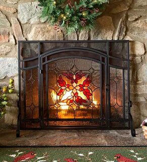 Stained Glass Screen With Door Fire Screen Plow Fireplace sc