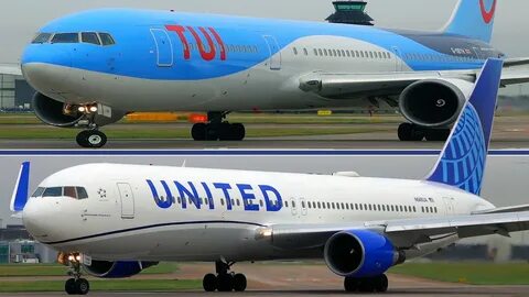 TWO LOUD BOEING 767 TAKEOFFS - GE CF6 vs PW 4060! United New