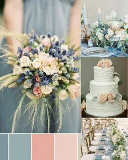 Dusty blue, peach, blush and ivory wedding. Spring color pal