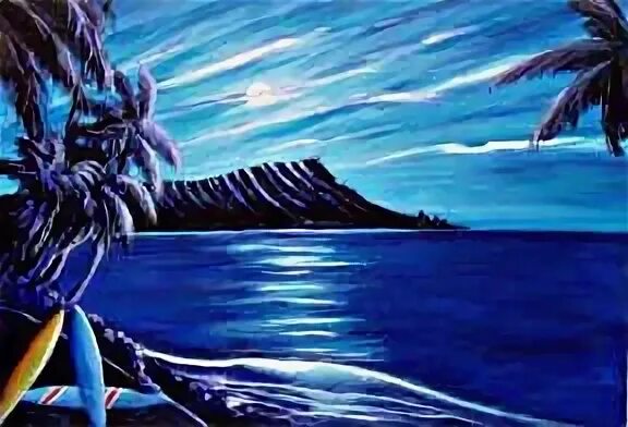 Diamond Head "Last Wave," original acrylic painting by Hawai