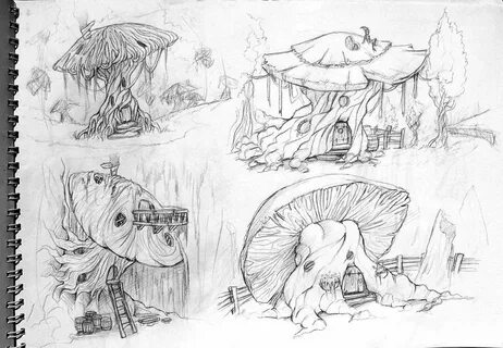 mushroom houses by WhiteLeyth on deviantART Forest drawing, 