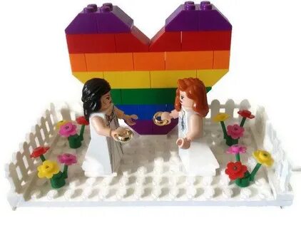 Gay Lesbian Wedding Cake Topper Lego Couple Minifigures Rain