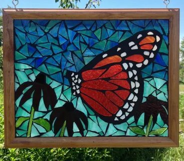 Monarch Butterfly Stained Glass Mosaic Panel - Stained Glass
