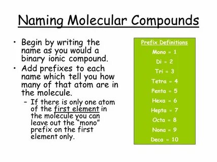 Nomenclature Ionic and Covalent. Molecular Compounds Held to