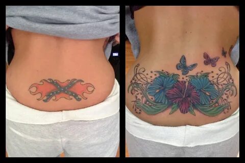 Hibiscus flowers and butterflies cover up tattoo Tattoos for