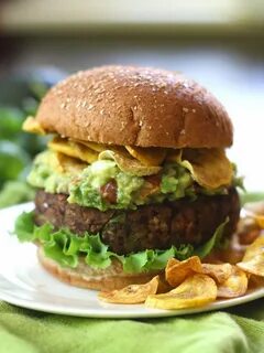 Smoky Black Bean Burgers with Guacamole and Plantain Chips B