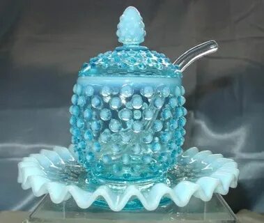 Jam- VINTAGE 40s"FENTON GLASS"BLUE"OPALESCENT"HOBNAI Fenton 