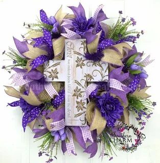 Mesh Spring Burlap Wreath - Lavender - Easter Cross Wreath P