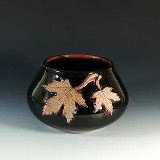Stoneware Vase With Maple Leaves / Art Vessel / Wheel Thrown