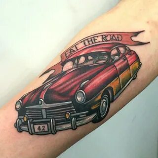 Blue Muscle Car Tattoo On Back