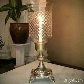 Fine Silverplated Base Candle Lamp With Fine Cut Crystal Hur