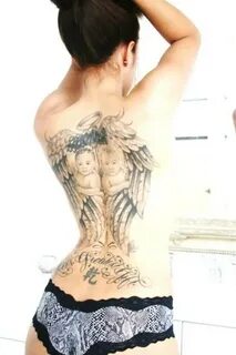 Kid angels tattoo on womans back - Tattoos Book - 65.000 Tat